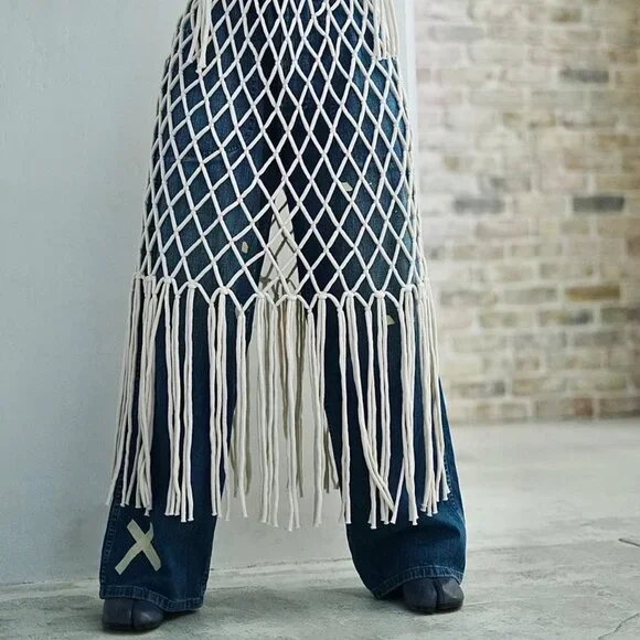 NEW Cream Bohemian Macrame ROPE NET DRESS - Picture 5 of 12